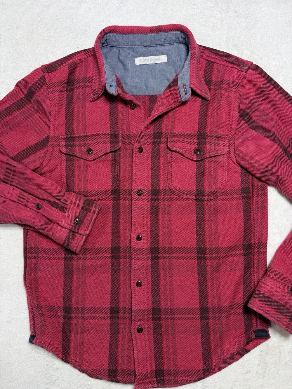 Outerknown Organic Cotton Blanket Flannel Plaid Button Down Shirt Red Men Size S